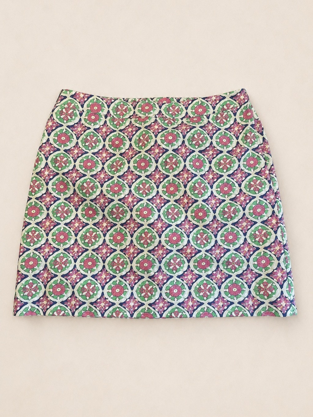 Talbots • Medallion Print Skirt Pink Blue Green Preppy Resort Stretch 14W